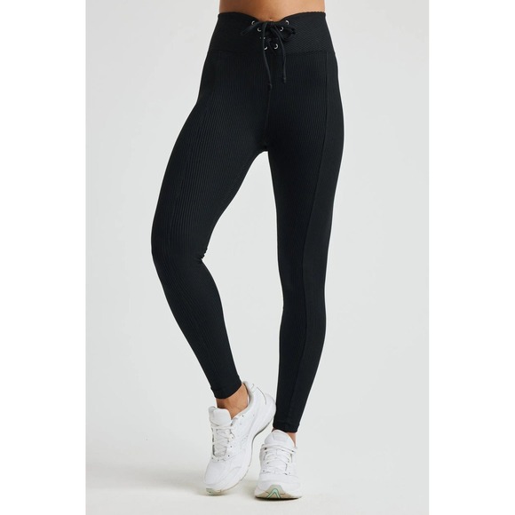 Year of Ours Pants - YEAR OF OURS Ribbed Football Legging Black Lace Up High‎ Waist Full Length Small